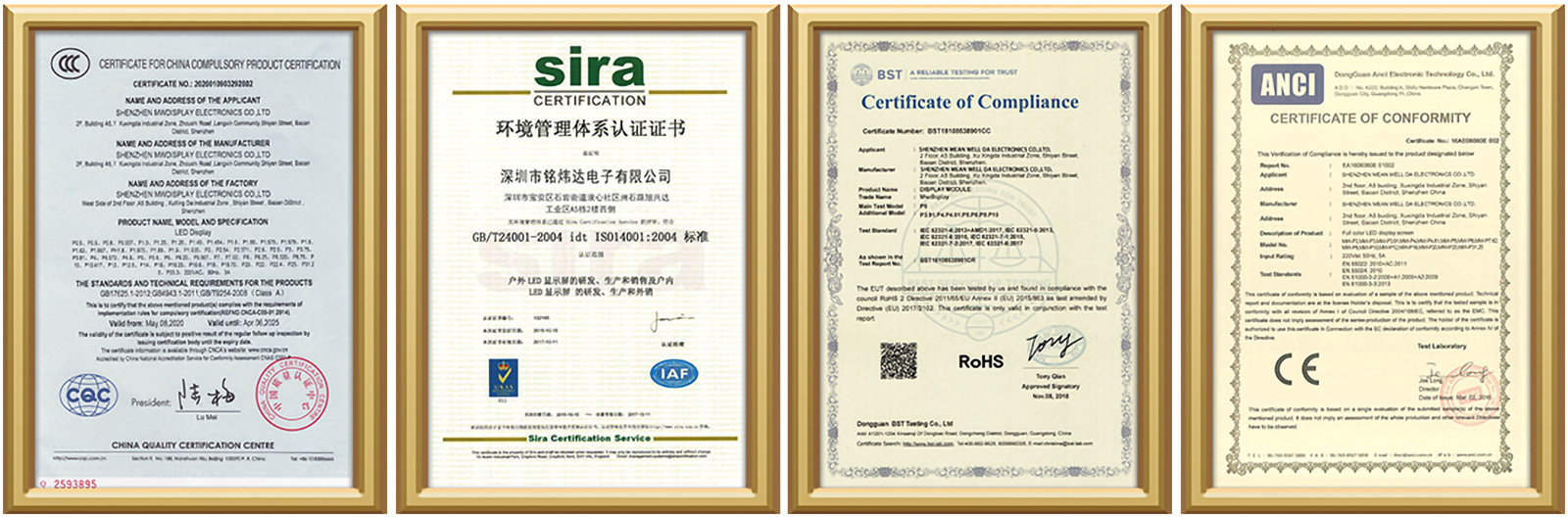 led display certificate